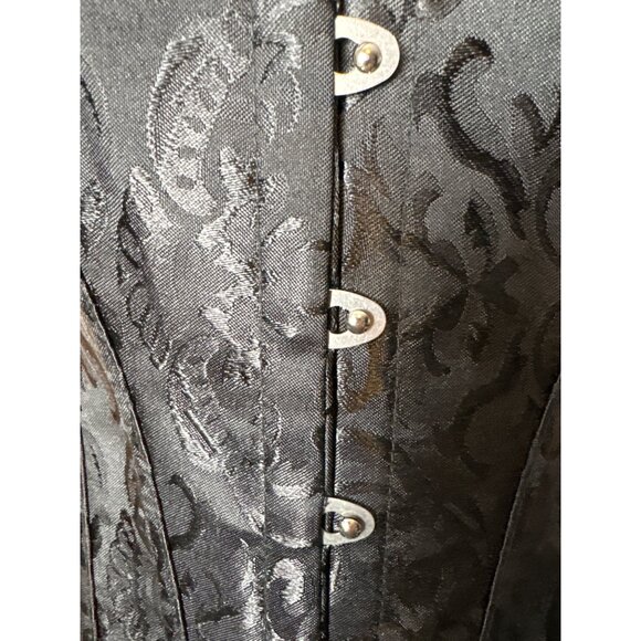 Vintage Pin Up Black Jacquard Floral Lace Up Boned Frilly Corset Bustier Top S - Picture 3 of 10